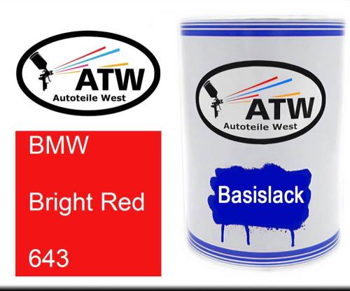 BMW, Bright Red, 643: 500ml Lackdose, von ATW Autoteile West.